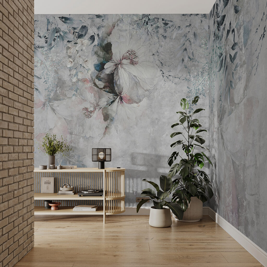 Flores pendentes sobre cinzento — interior 5