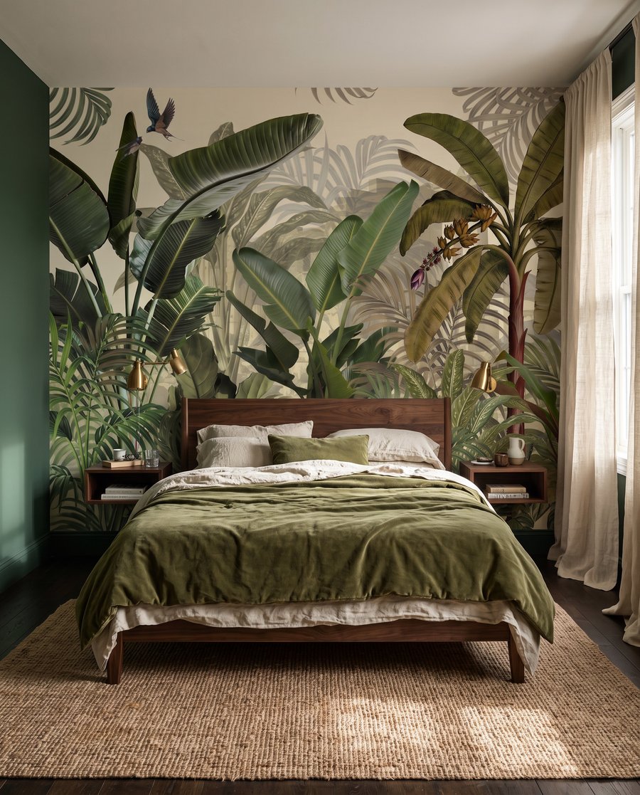 Folhas sobre verde profundo — interior 2
