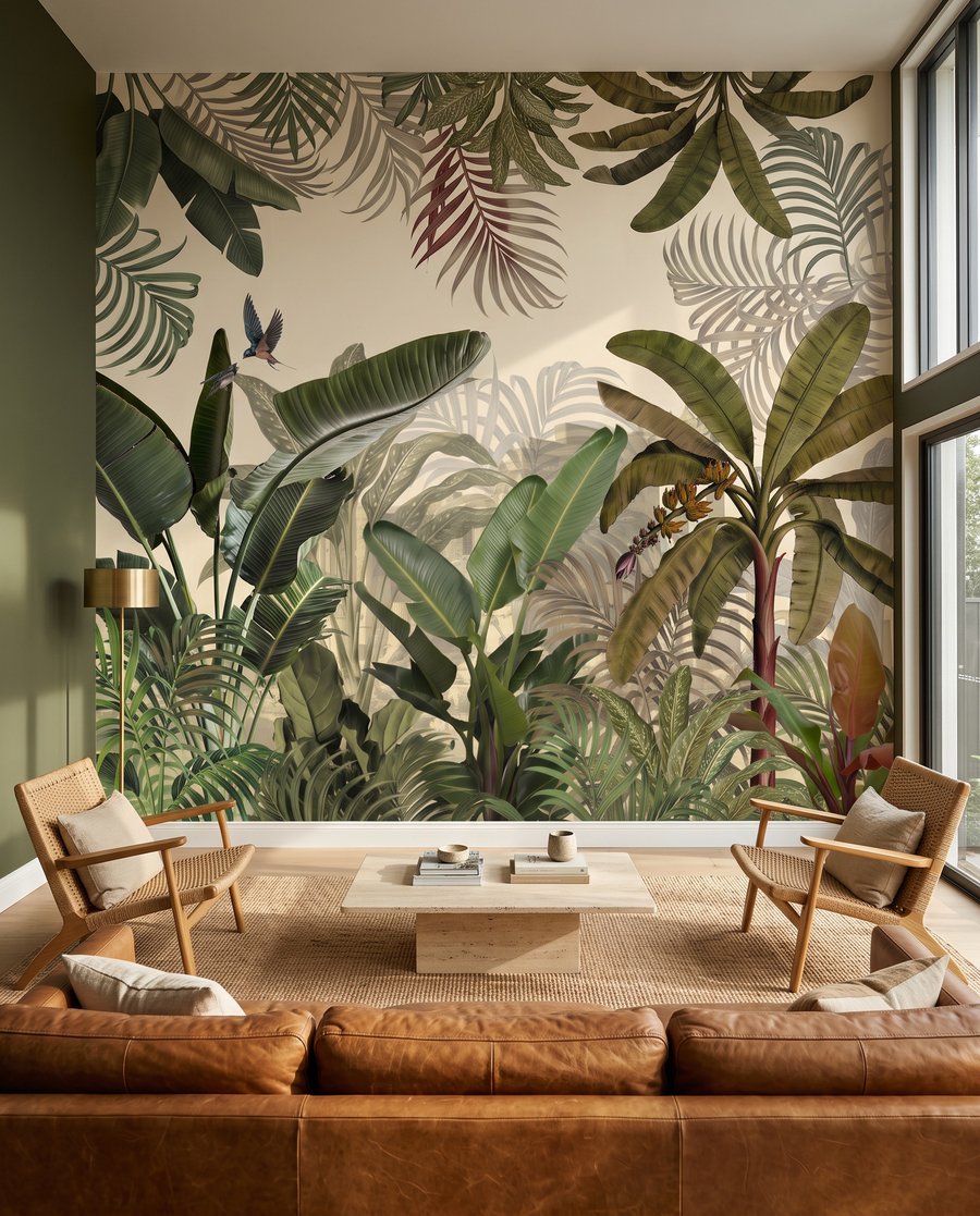 Folhas sobre verde profundo — interior 3