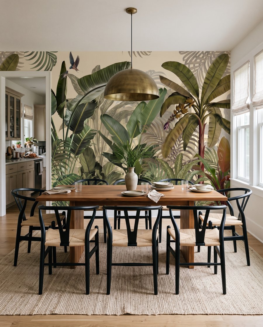 Folhas sobre verde profundo — interior 5