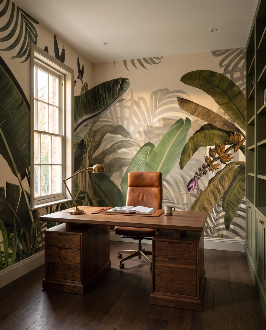 Folhas sobre verde profundo — interior 6