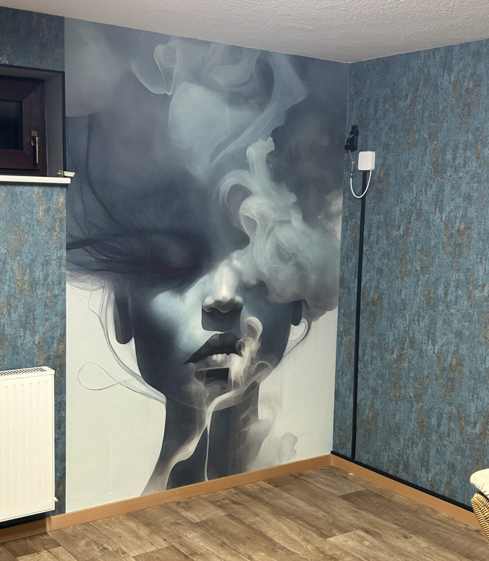 Rosto entre nuvens azuis — interior 2