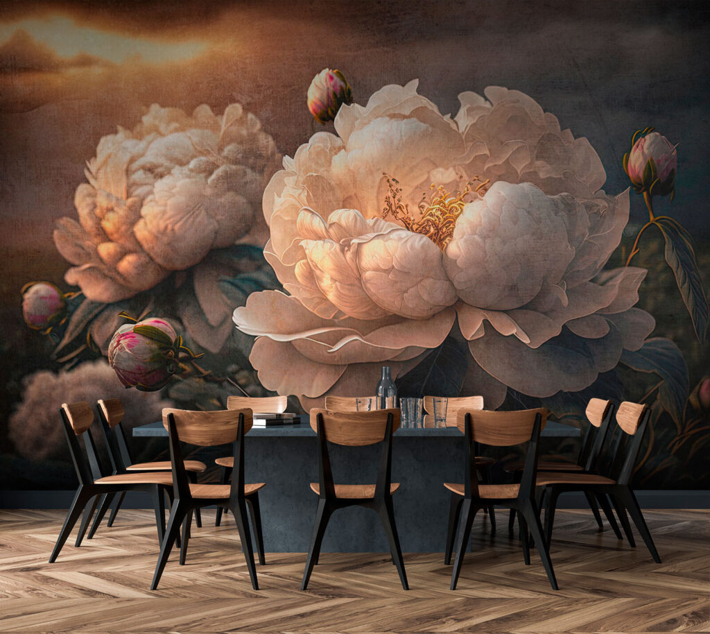 Peónias sob céu nublado — interior 1