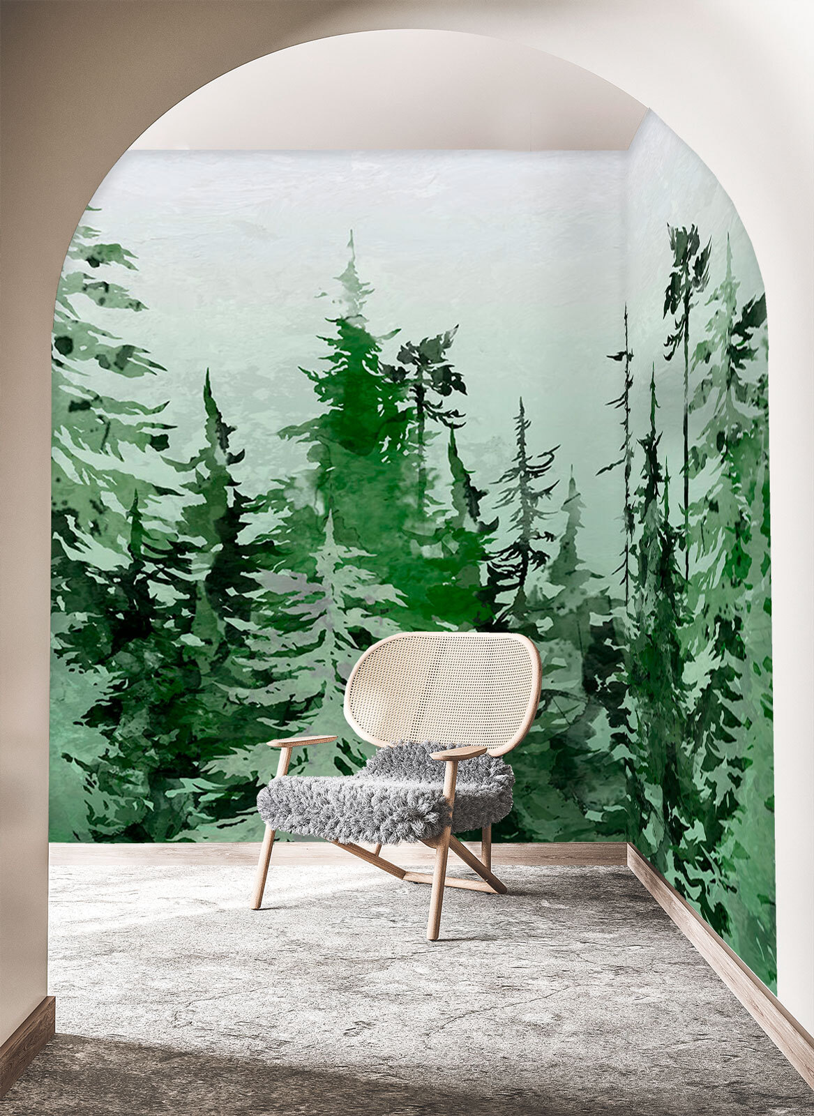 Coníferas em tons verdes — interior 1