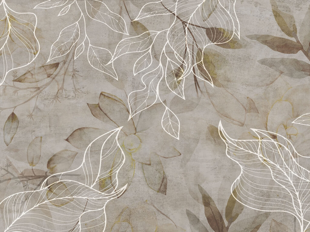 Folhas brancas sobre castanho — design completo