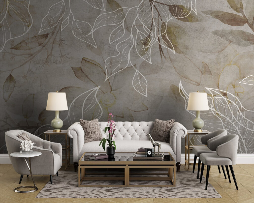 Folhas brancas sobre castanho — interior 1