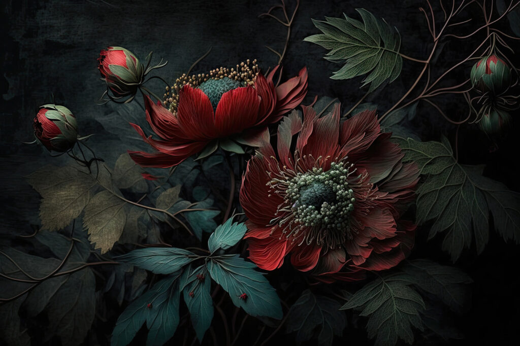 Flores de vermelho escuro — design completo