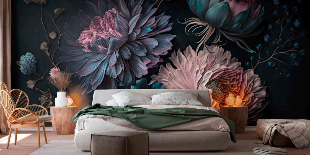 Flores cor-de-rosa em azul-escuro — interior 2