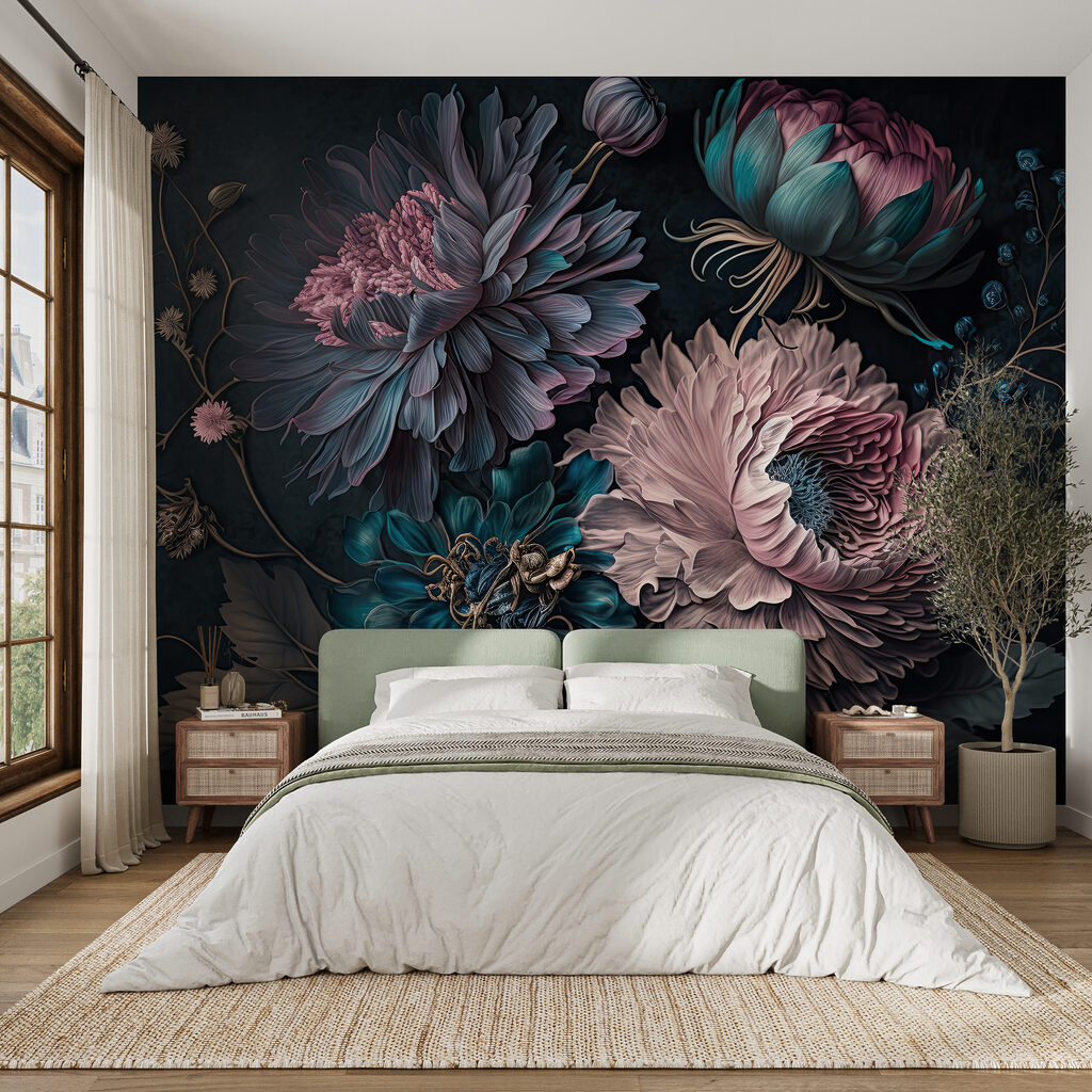 Flores cor-de-rosa em azul-escuro — interior 4