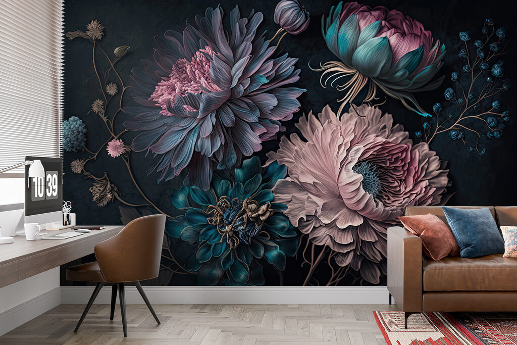 Flores cor-de-rosa em azul-escuro — interior 6