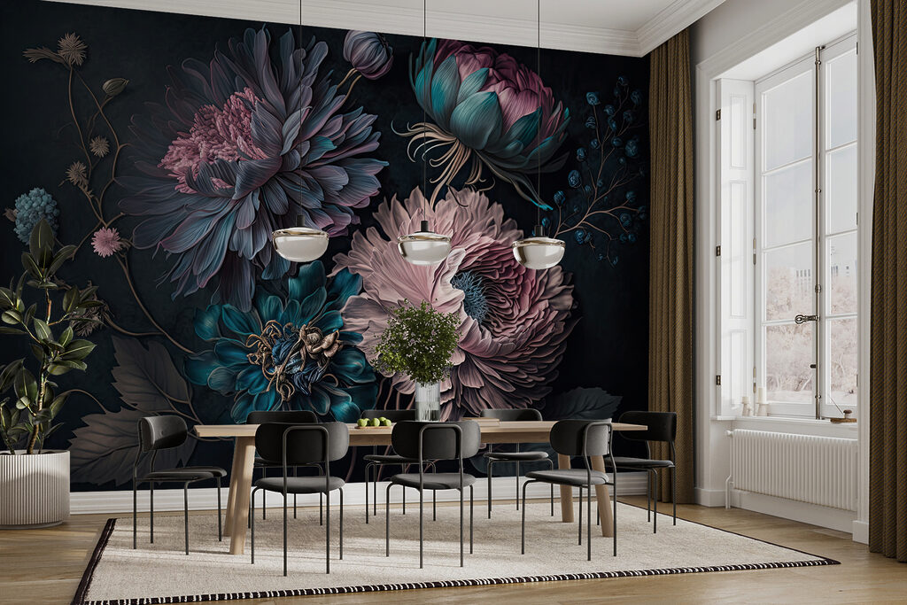 Flores cor-de-rosa em azul-escuro — interior 7