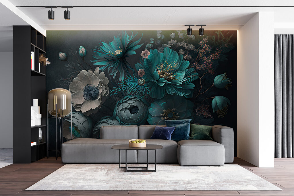 Flores verde-azuladas em verde-escuro — interior 4