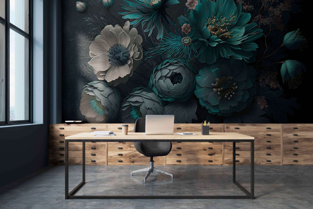 Flores verde-azuladas em verde-escuro — interior 3