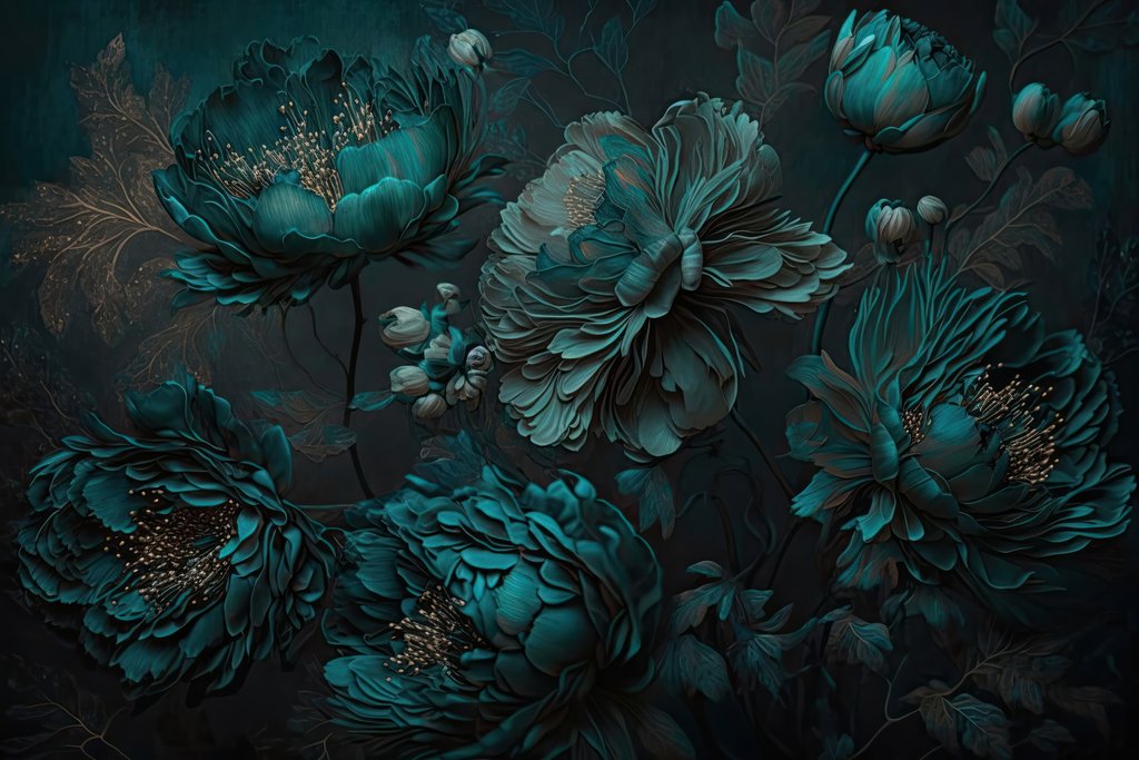 Flores em turquesa noturno — design completo