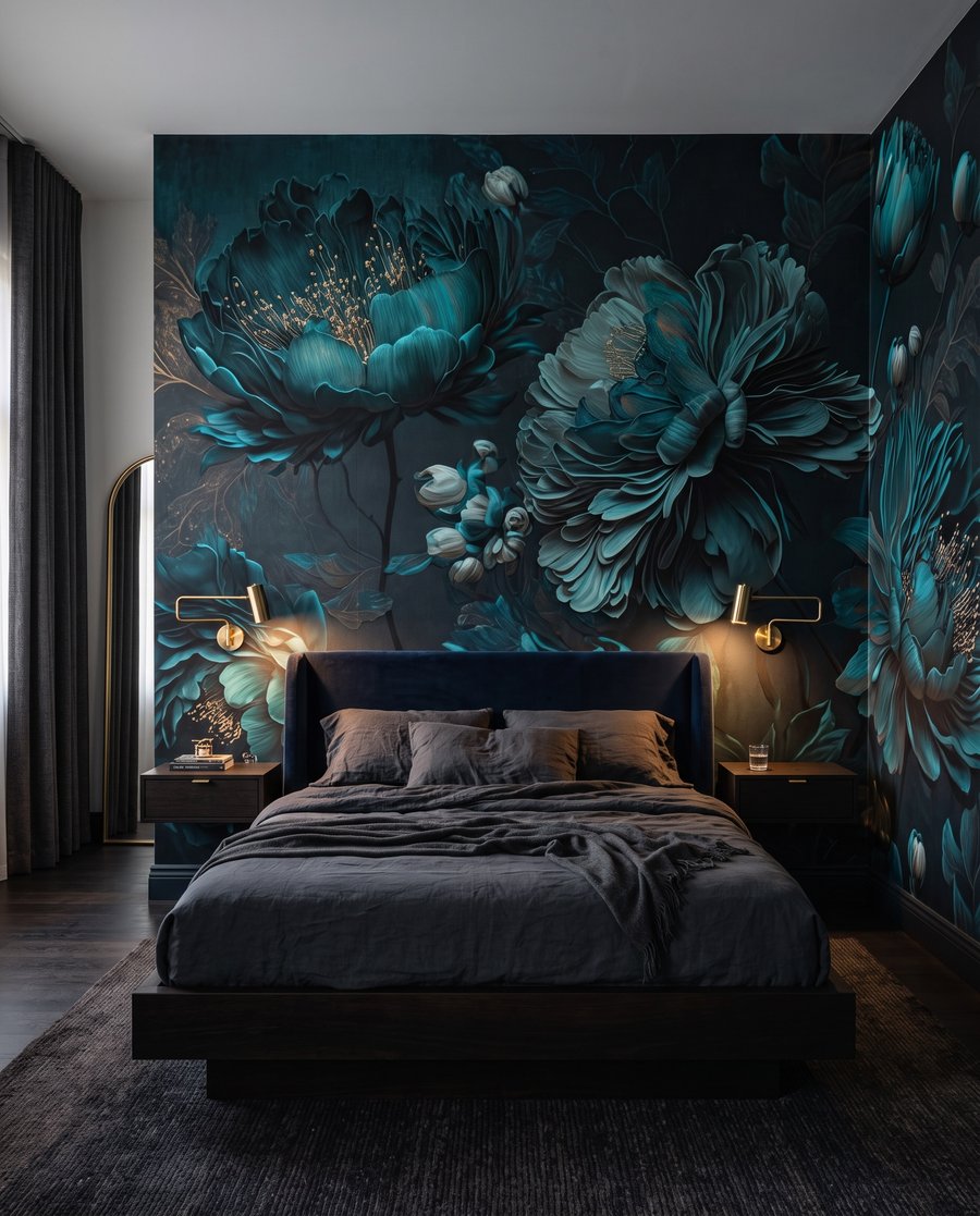 Flores em turquesa noturno — interior 3
