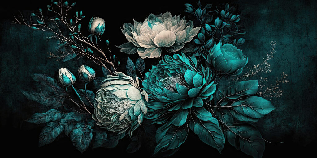 Flores grandes e botões — design completo