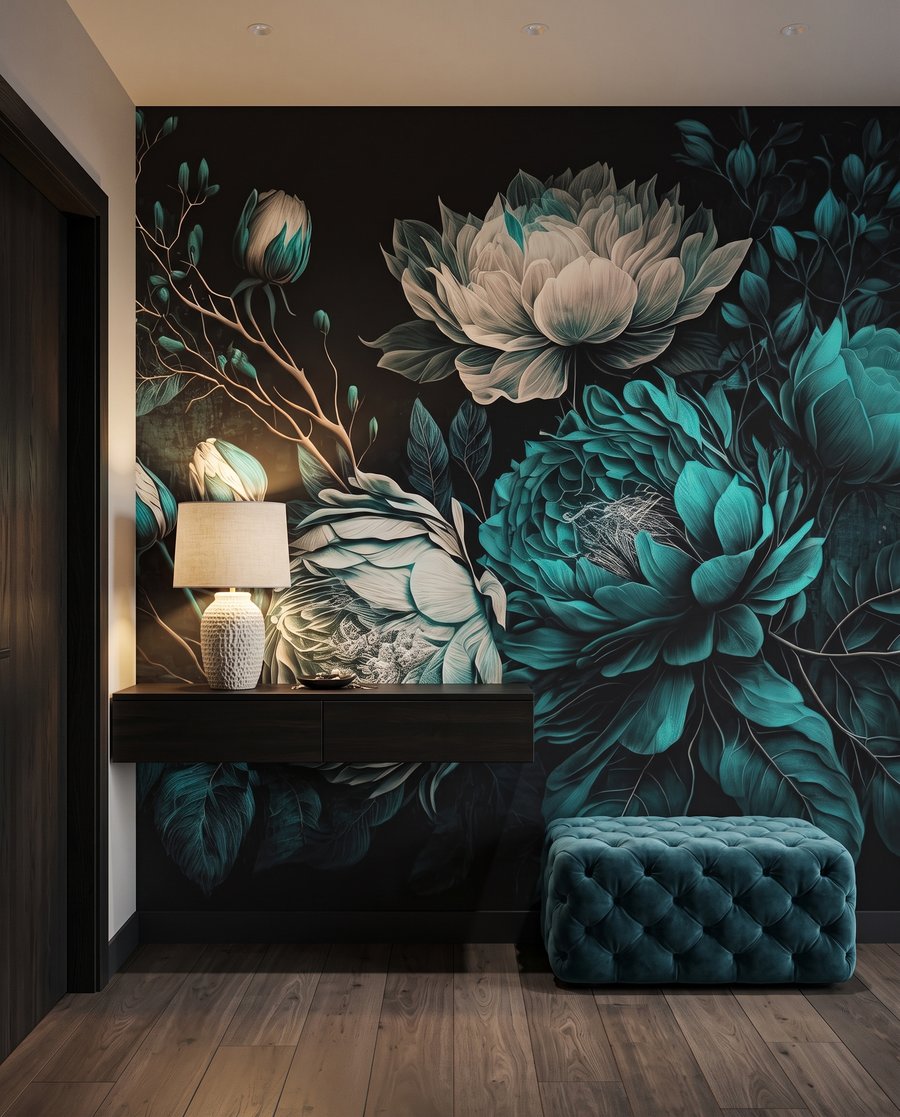 Flores grandes e botões num interior