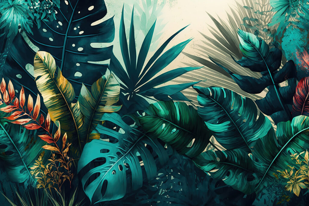 Plantas tropicais iluminadas — design completo
