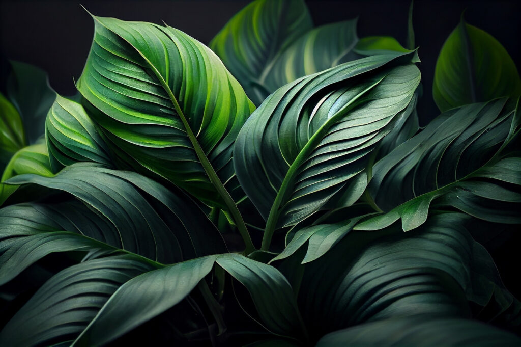Folhas verde-escuras em leque — design completo