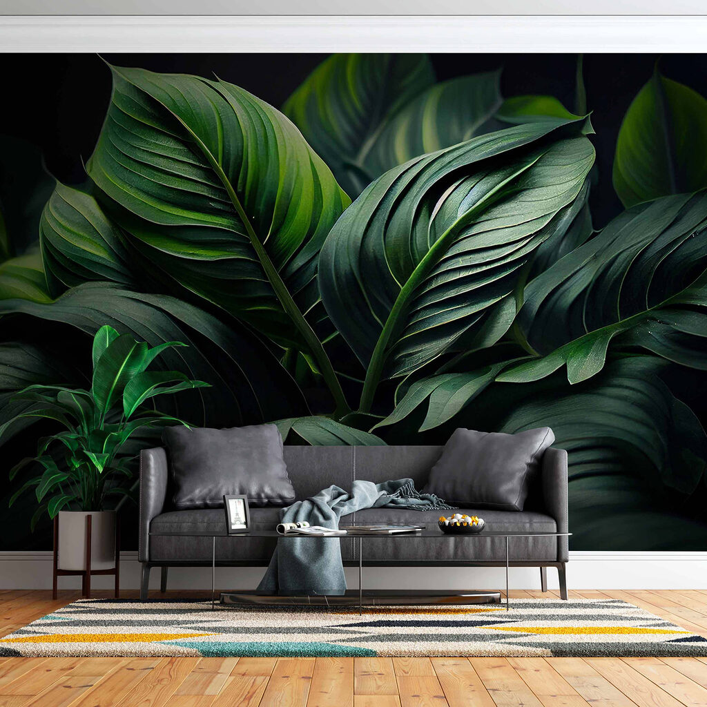 Folhas verde-escuras em leque — interior 5