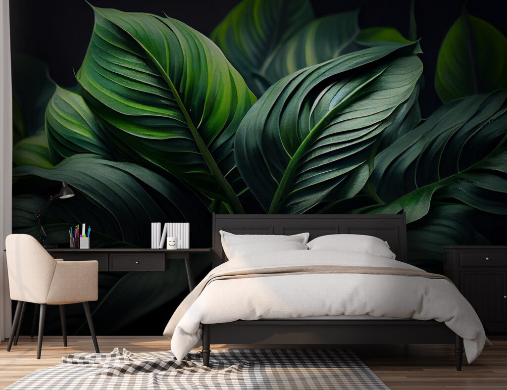 Folhas verde-escuras em leque — interior 2