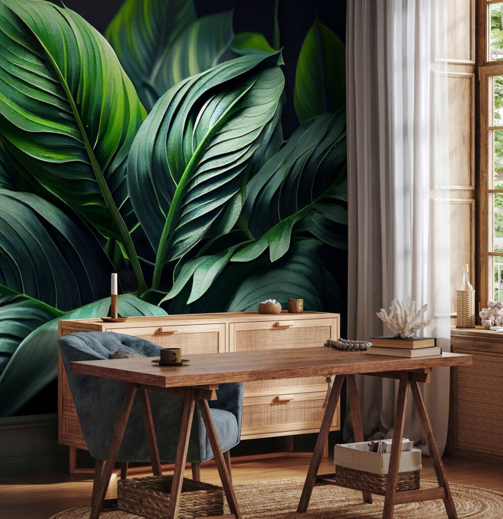Folhas verde-escuras em leque — interior 3