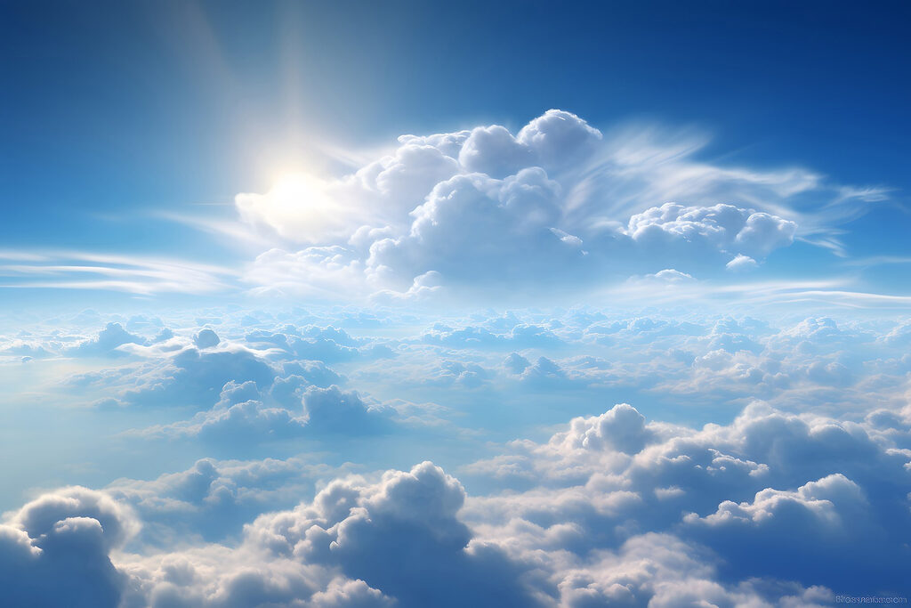 Sol sobre nuvens brancas — design completo