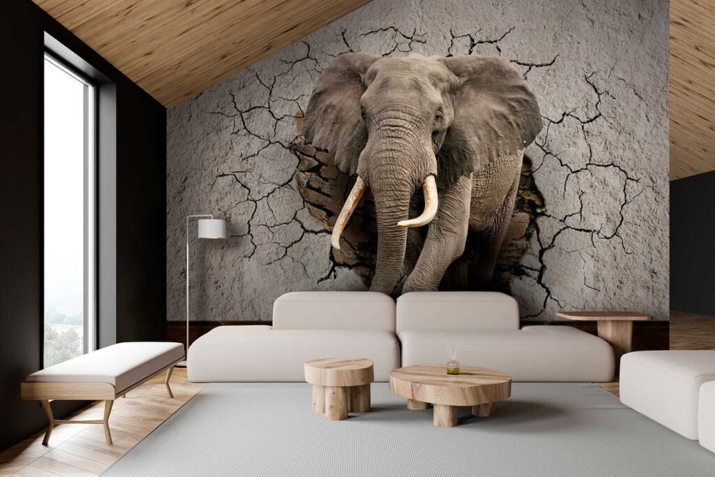 Elefante em parede rachada — interior 2