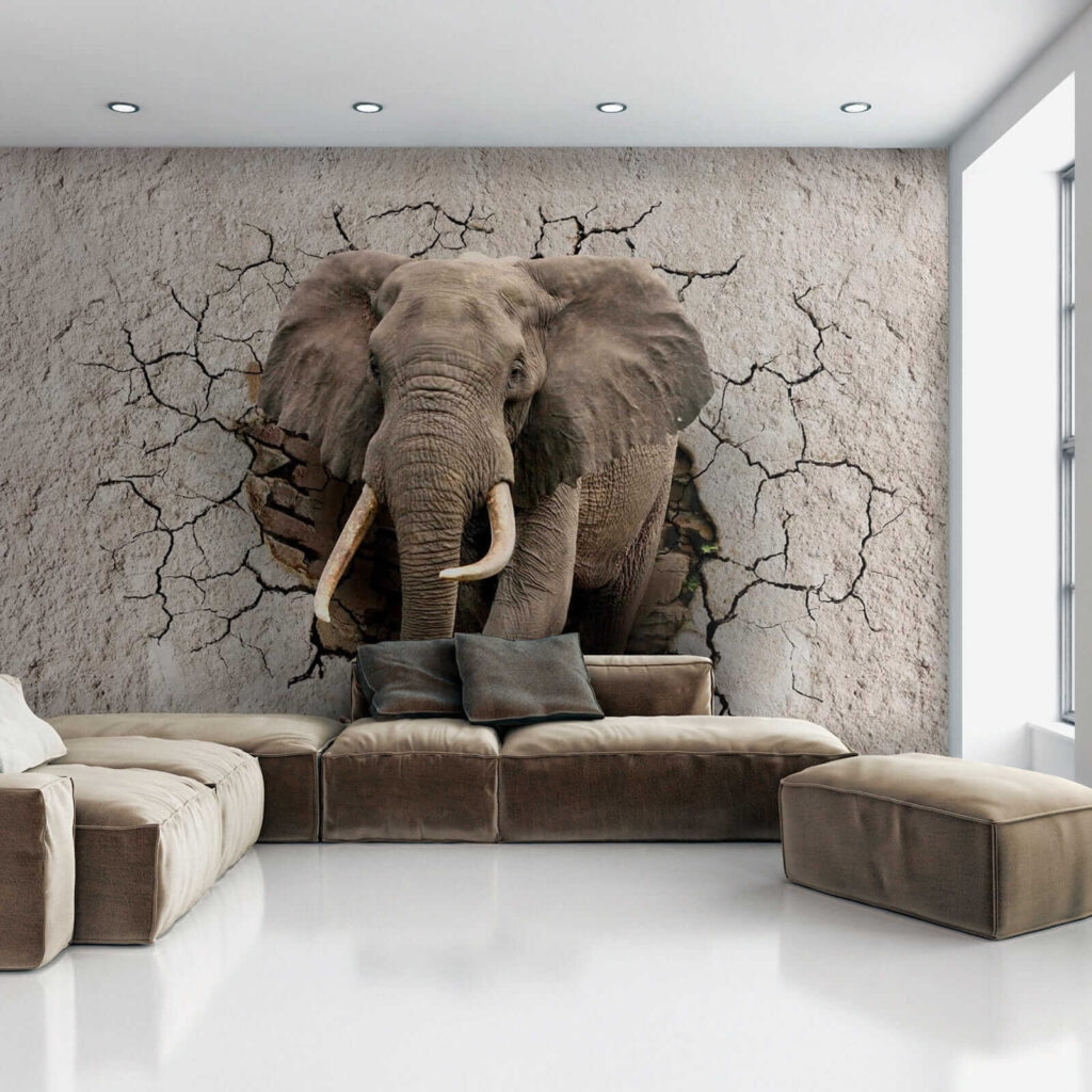 Elefante em parede rachada — interior 3