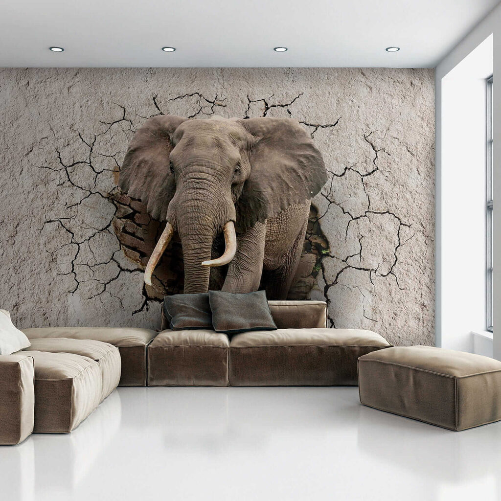 Elefante em parede rachada — interior 6