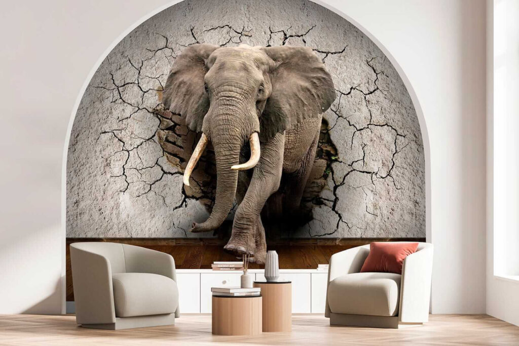 Elefante em parede rachada — interior 4