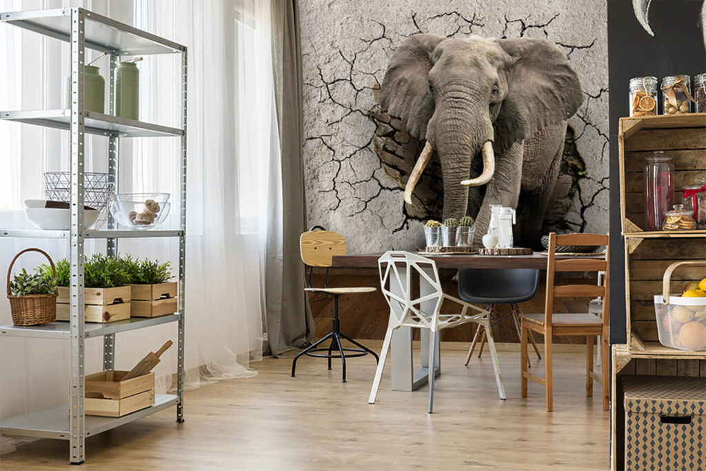 Elefante em parede rachada — interior 5