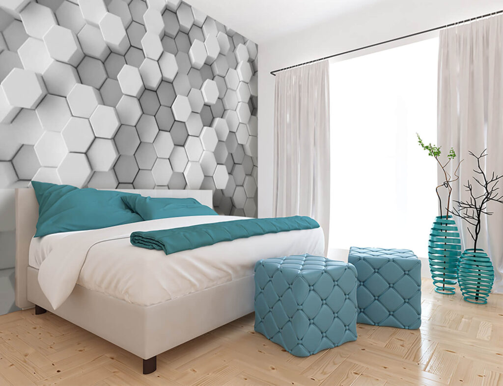 Hexágonos brancos com profundidade — interior 1