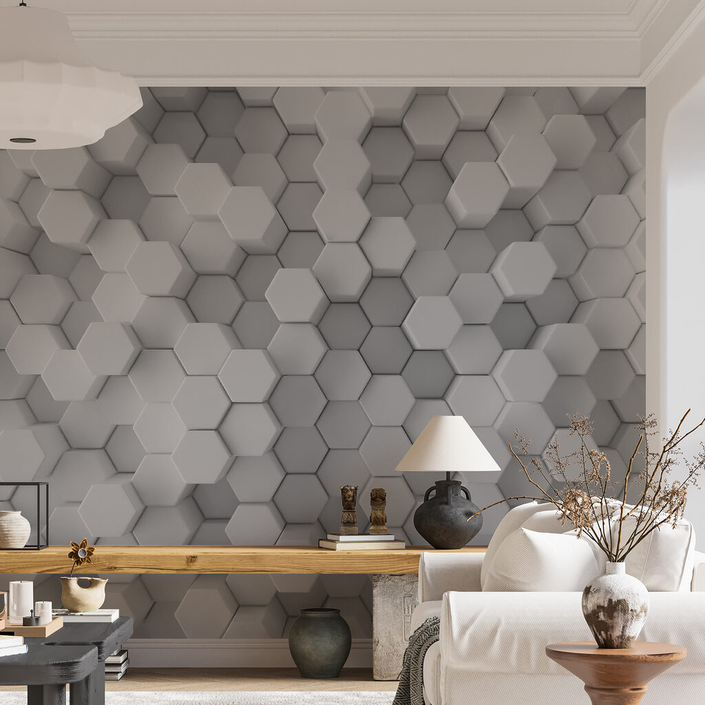 Hexágonos brancos com profundidade — interior 2