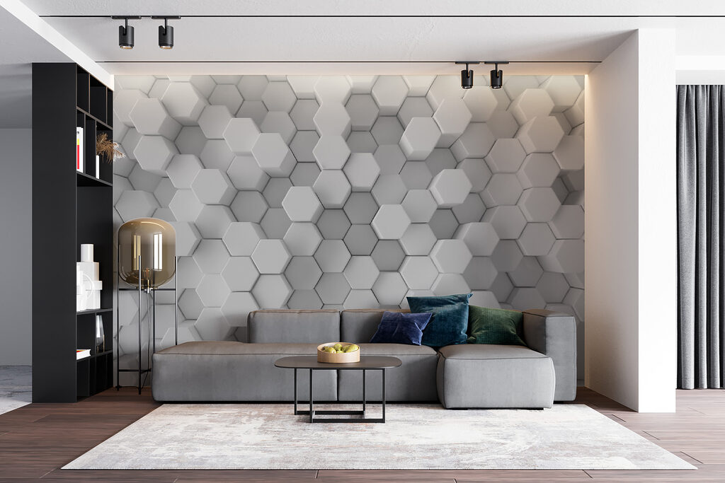 Hexágonos brancos com profundidade — interior 3