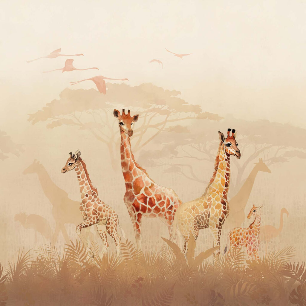 Girafas na névoa matinal — design completo