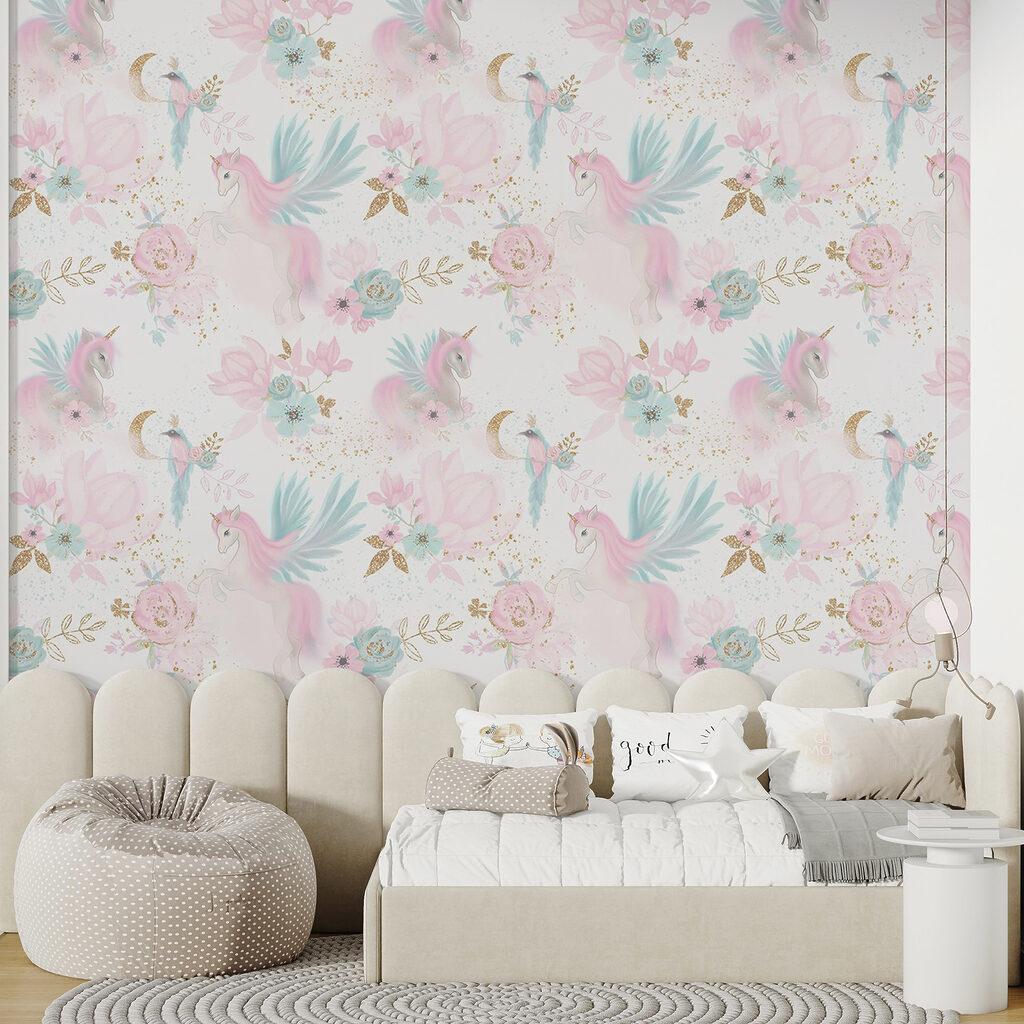 Unicórnios entre flores pastel — interior 2