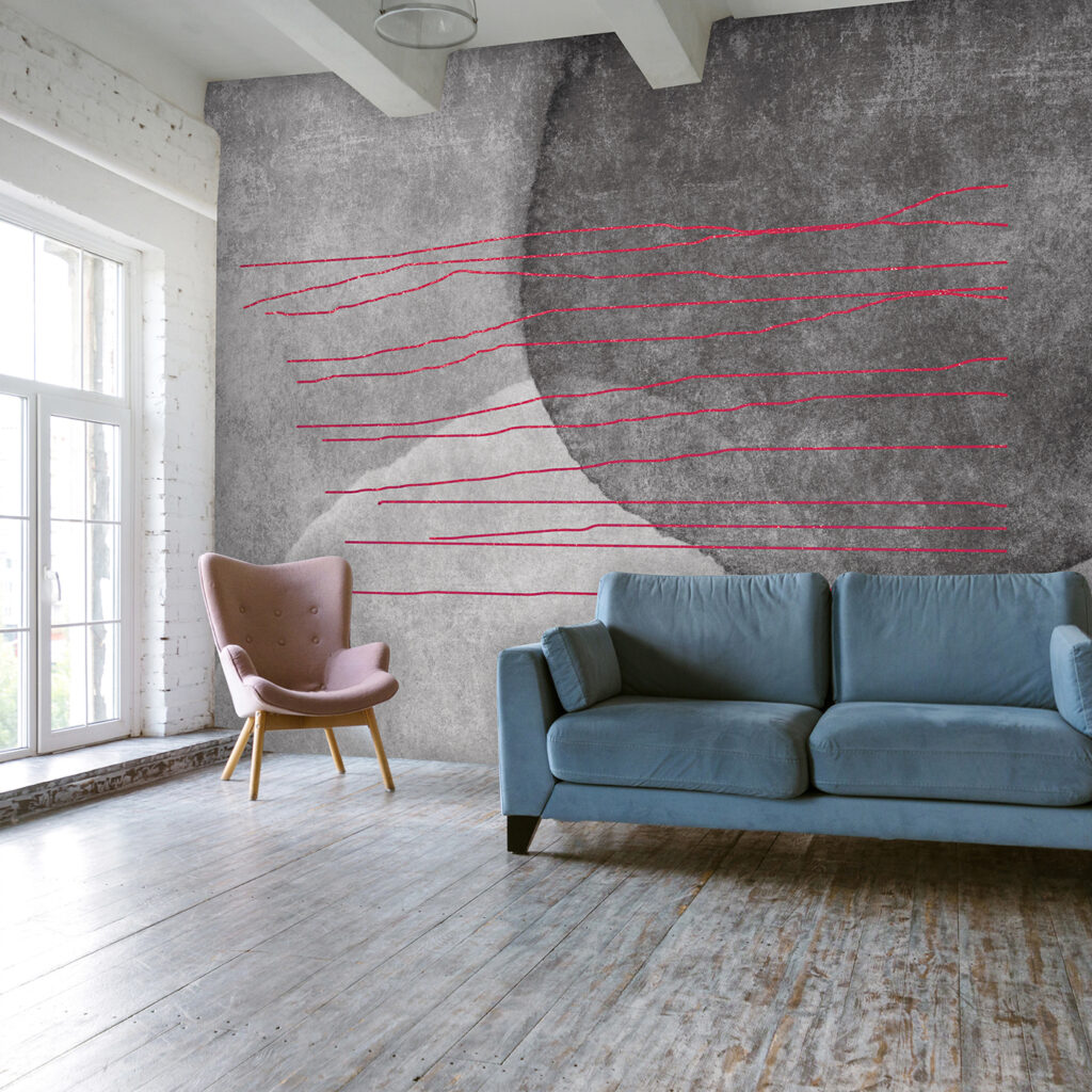 Linhas coloridas sobre curvas — interior 1