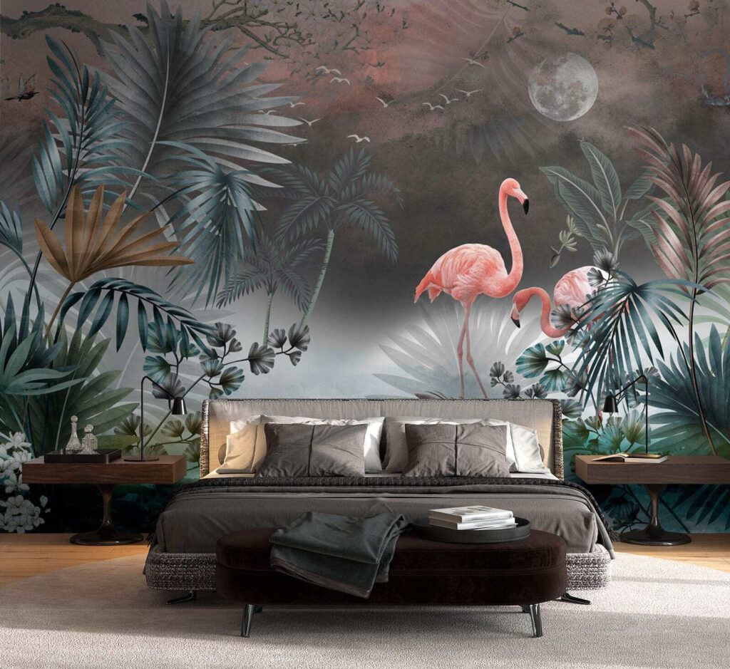 Flamingos em névoa turquesa — interior 1