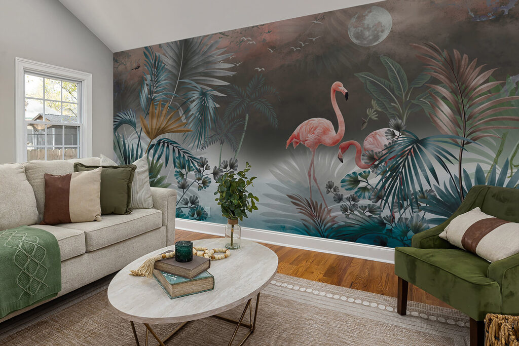 Flamingos em névoa turquesa — interior 4