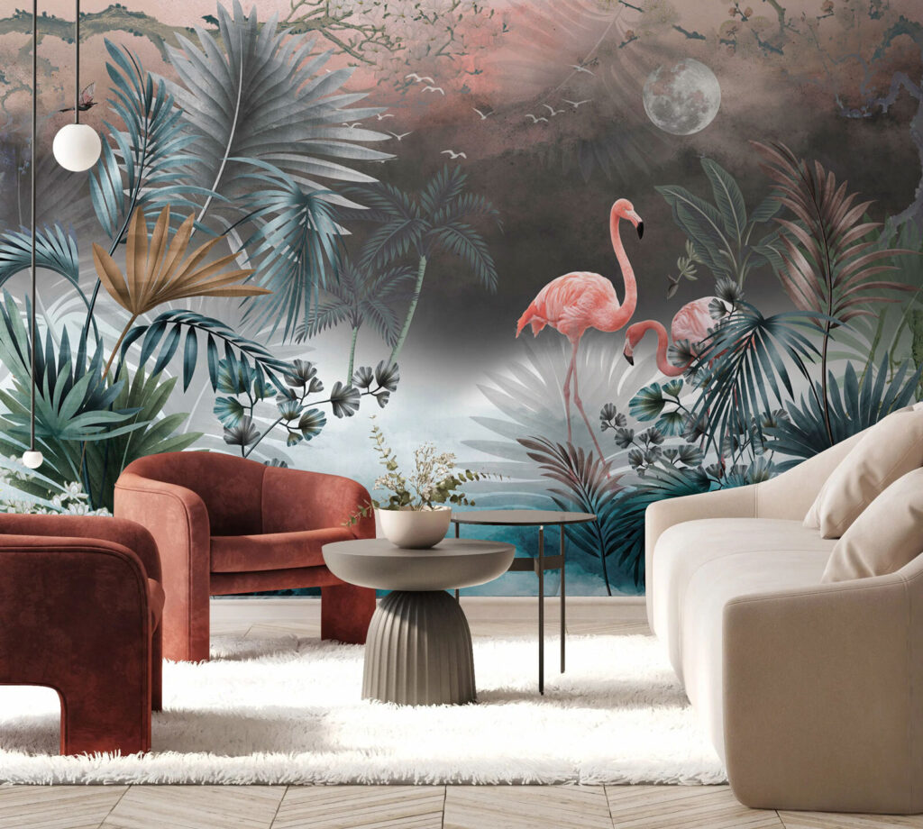 Flamingos em névoa turquesa — interior 3