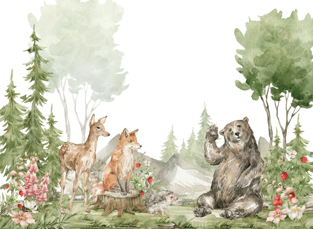Urso, raposa e veado — design completo