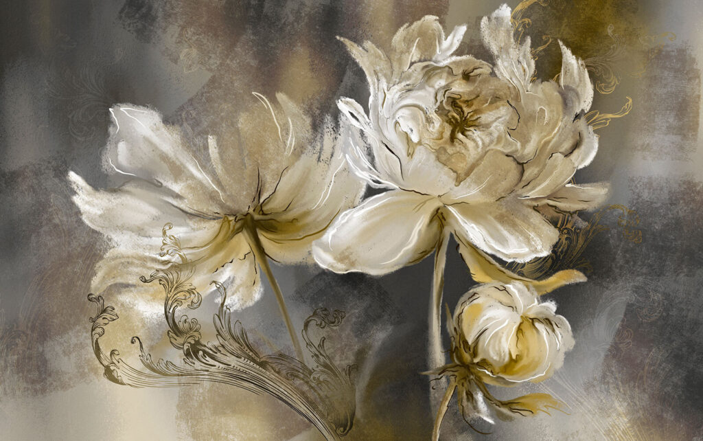 Flores creme em pinceladas — design completo