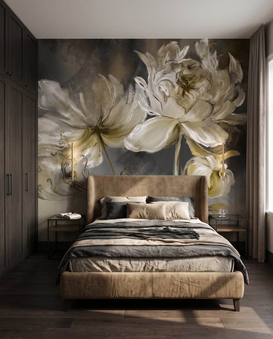 Flores creme em pinceladas num interior