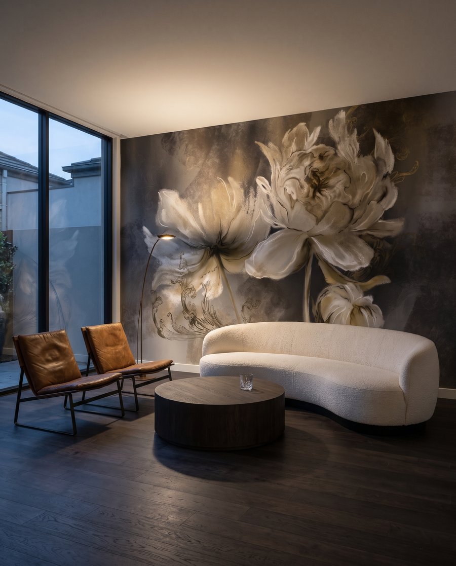 Flores creme em pinceladas num interior