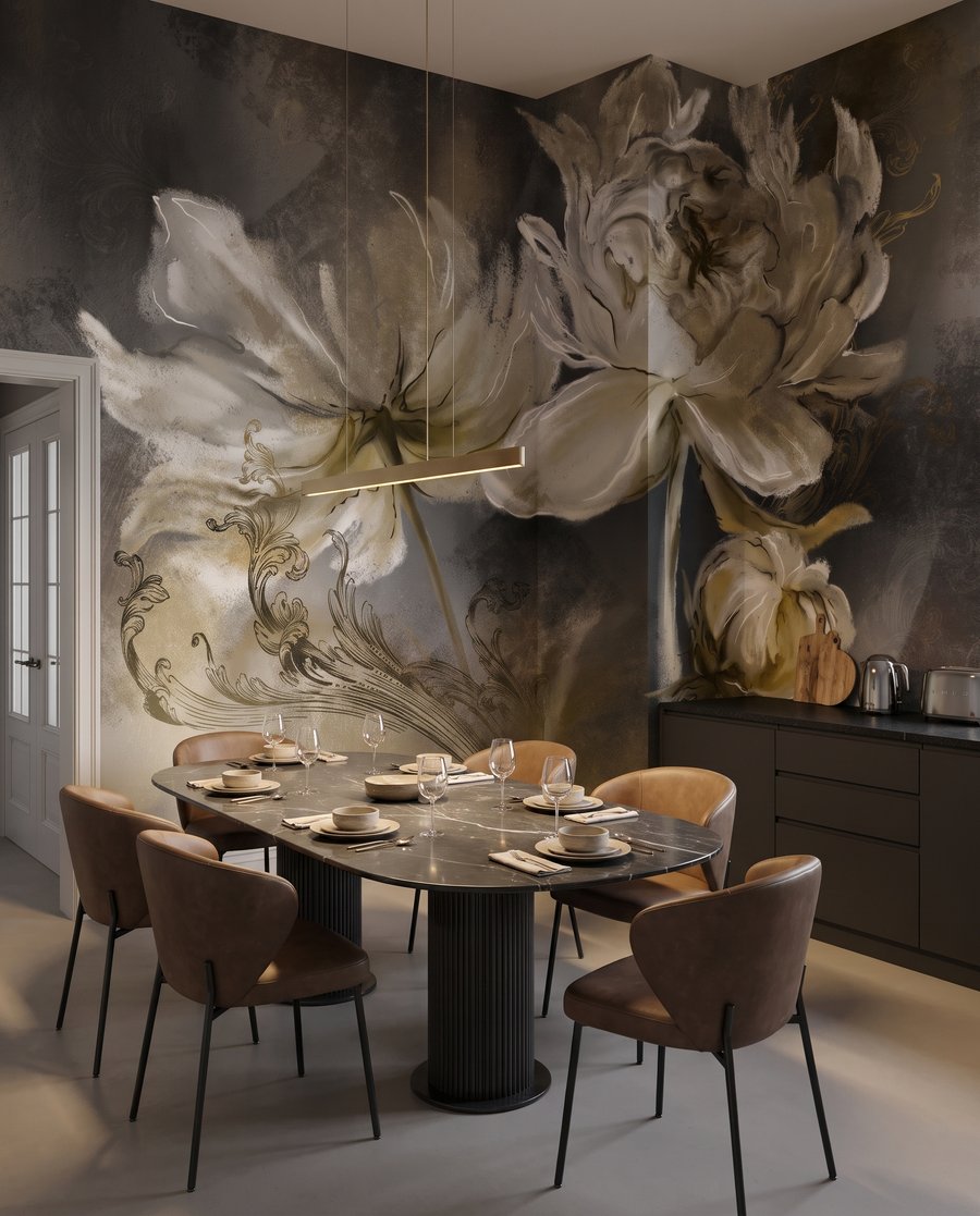 Flores creme em pinceladas num interior