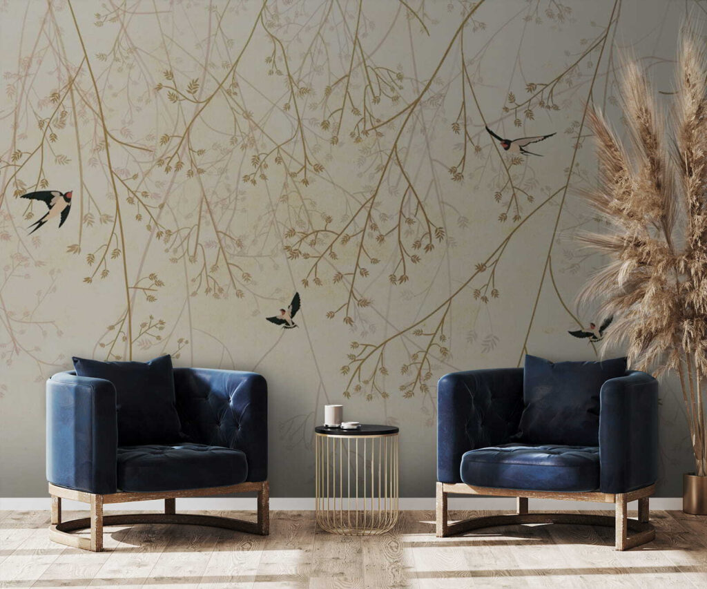 Aves entre ramos finos — interior 1