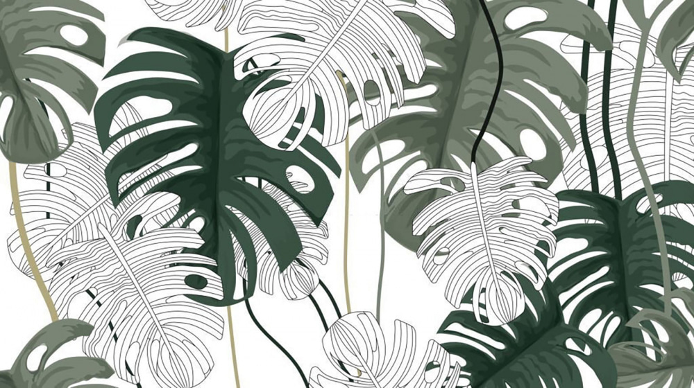 Folhas verdes sobre branco — design completo