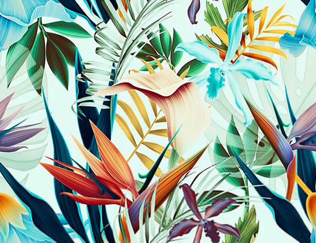 Flores-do-paraíso entre folhas — design completo
