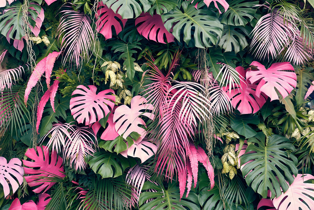 Folhas cor-de-rosa em profundidade — design completo